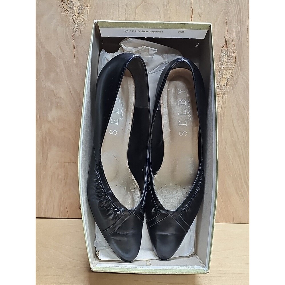 Women's Vintage 1980's Selby Black Leather Pumps Shoes Size 8.5 Narrow